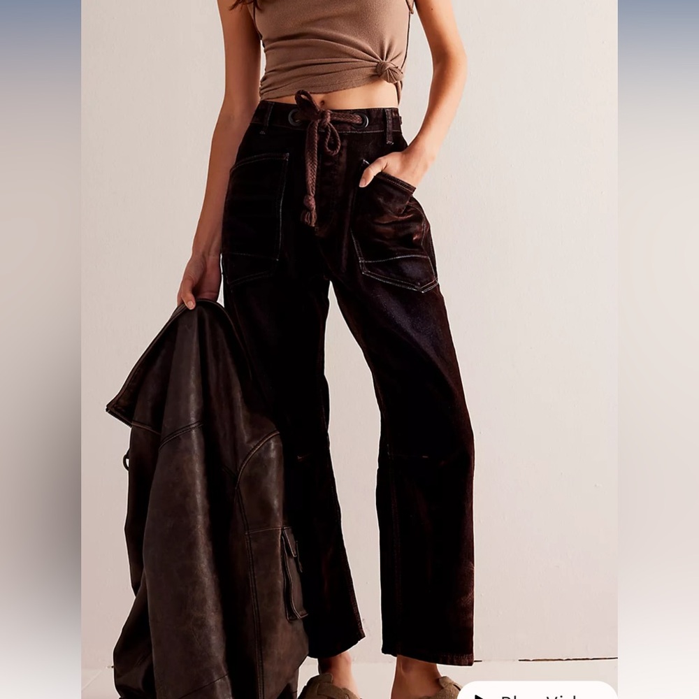 Free people We The Free Moxie Flocked Pull-On Barrel Jeans